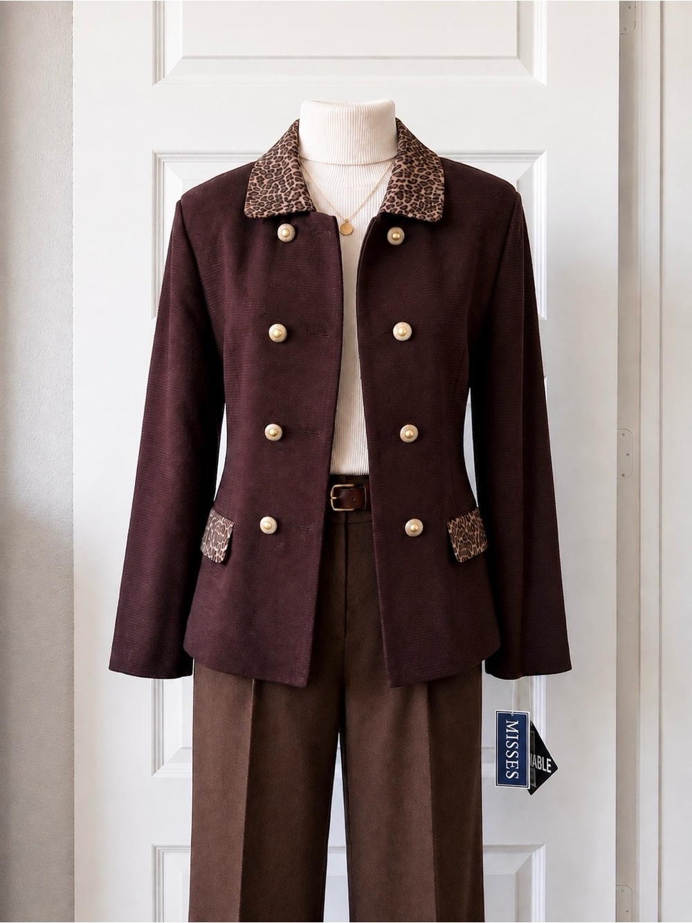 Vintage Pablo Collection Brown Leopard Print Double Breasted Jacket Blazer